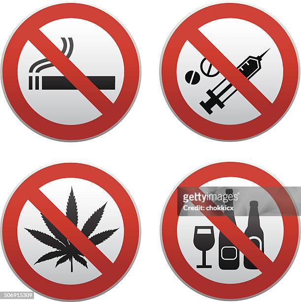 stockillustraties, clipart, cartoons en iconen met no drug sign kit - bord niet roken