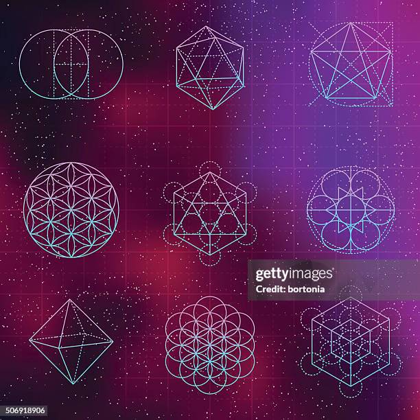set of sacred geometry icons - fractal stock illustrations