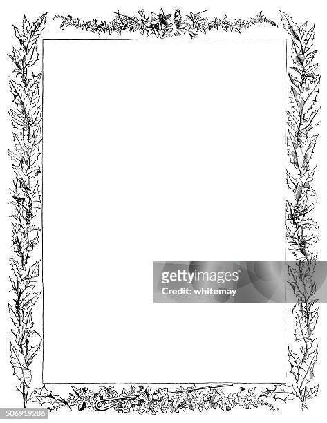 leaf border with holly - christmas ivy stock illustrations