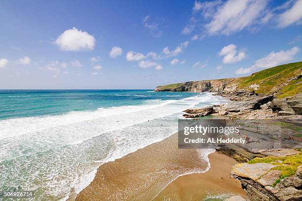 trebarwith strand beach - tintagel stockfoto's en -beelden