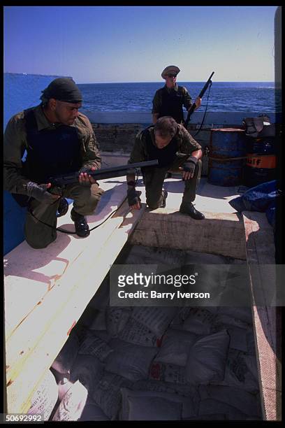 Navy boarding party from USS Doyle in search & seizure aboard Pakistani dhow ship bound for Iraq, enforcing UN Maritime Interception OP imposing...