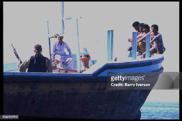 Navy boarding party from USS Doyle in search & seizure aboard Pakistani dhow ship bound for Iraq, enforcing UN Maritime Interception OP imposing...