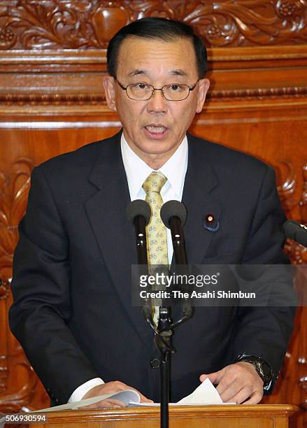 Ruling Liberal Democratic Party Secretary General Sadakazu tanigaki addresses during the party leaders question at a plenary session of the lower...