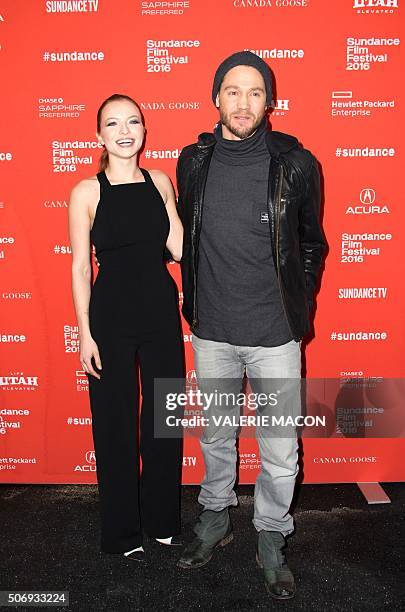 Actors Francesca Eastwood and Chad Michael Murray attend Outlaws and Angels Premiere in Park City, Utah, January 25, 2016. / AFP / Valerie MACON