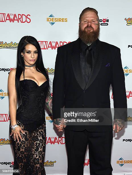 Adult film actress Katrina Jade and photographer/director Nigel Dictator attend the 2016 Adult Video News Awards at the Hard Rock Hotel & Casino on...