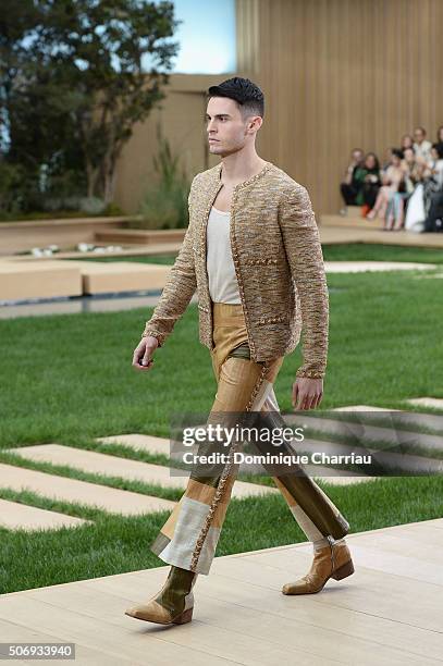 Baptiste Giabiconi walks the runway during the Chanel Haute Couture Spring Summer 2016 show as part of Paris Fashion Week on January 26, 2016 in...