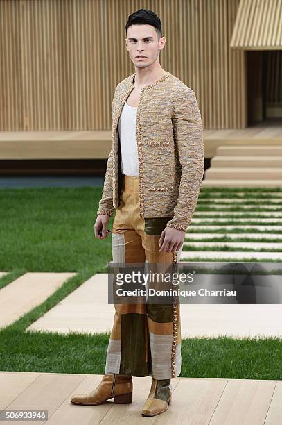 Baptiste Giabiconi walks the runway during the Chanel Haute Couture Spring Summer 2016 show as part of Paris Fashion Week on January 26, 2016 in...