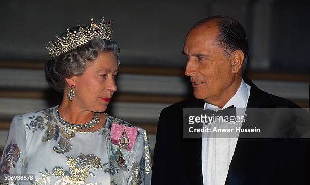 Queen Elizabeth II Queen wearing the Mary's Girls Of Great Britain And Ireland Tiara and The King Faisal Of Saudi Arabia diamond necklace, attends a...