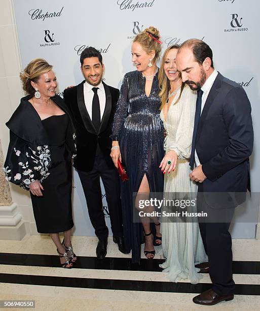 Caroline Scheufele, Michael Russo, Uma Thurman, Tamara Ralph and French Film Director attend the Ralph & Russo and Chopard dinner during part of...