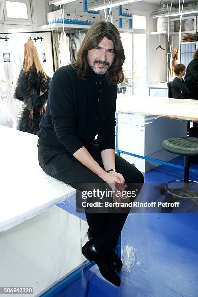 Stylist Stephane Rolland poses Backstage prior the Stephane Rolland Spring Summer 2016 show as part of Paris Fashion Week on January 26, 2016 in...