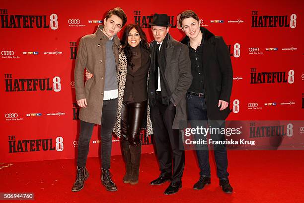 Alice Brauner-Zechbauer, Michael Zechbauer and her sons Ben and David attend the premiere of 'The Hateful 8' at Zoo Palast on January 26, 2016 in...