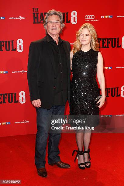 Kurt Russell and Jennifer Jason Leigh attend the premiere of 'The Hateful 8' at Zoo Palast on January 26, 2016 in Berlin, Germany.