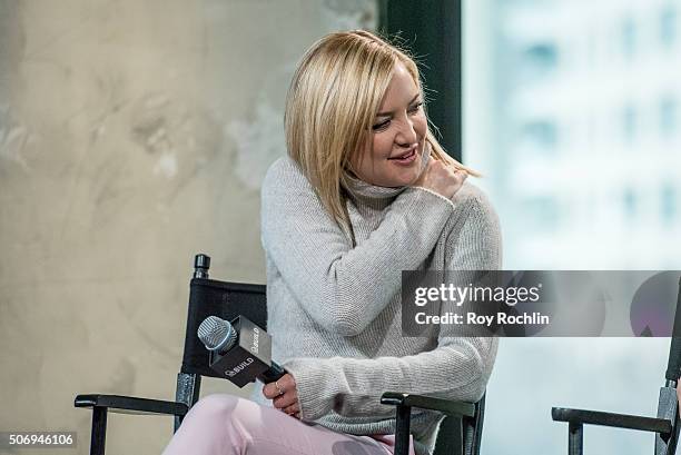 Actors Kate Hudson and Lucy Liu speak about Kung Fu Panda 3 during an AOL Build Speaker Series at AOL Studios In New York on January 26, 2016 in New...