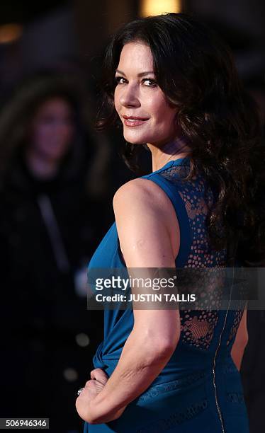 British actress Catherine Zeta-Jones arrives for the world premiere of the film Dads Army in London on January 26, 2016. / AFP / JUSTIN TALLIS