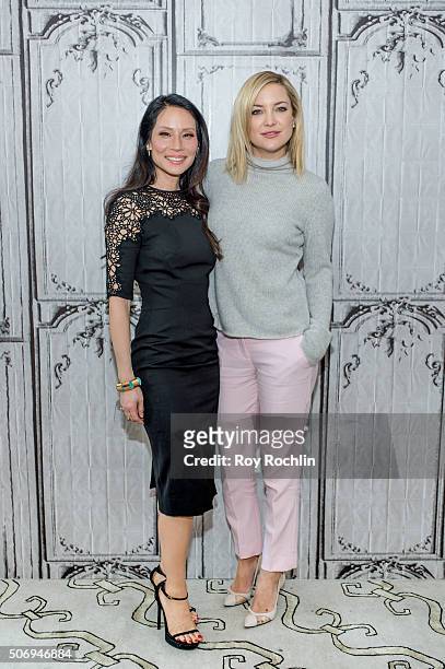 Actors Kate Hudson and Lucy Liu speak about Kung Fu Panda during an AOL Build Speaker Series at AOL Studios In New York on January 26, 2016 in New...