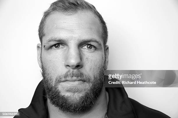 James Haskell poses for a portrait after an England Rugby training session at Pennyhill Park on January 26, 2016 in Bagshot, England.