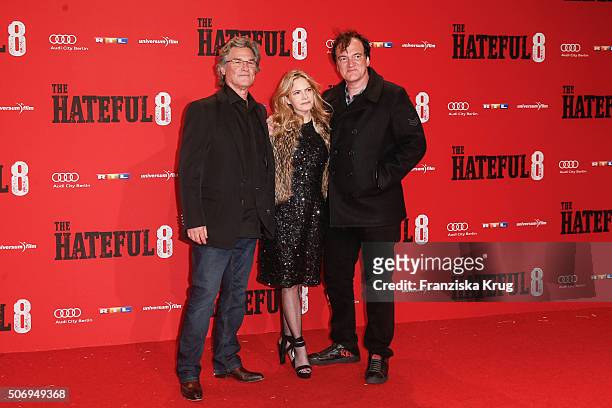 Kurt Russell, Jennifer Jason Leigh and Quentin Tarantino attend the premiere of 'The Hateful 8' at Zoo Palast on January 26, 2016 in Berlin, Germany.