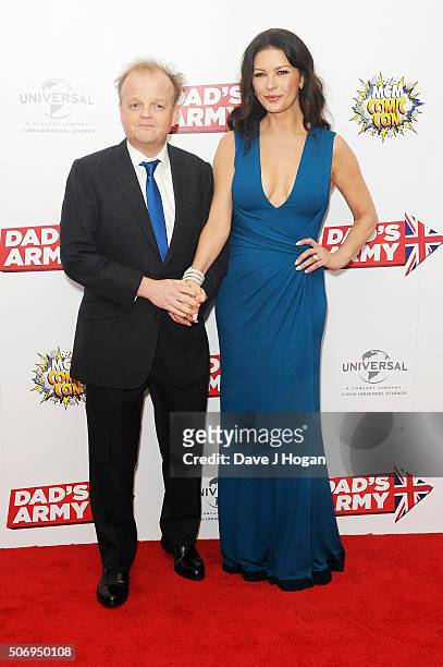 Catherine Zeta-Jones and Toby Jones attend "Dad's Army" World Premiere on January 26, 2016 in London, United Kingdom.