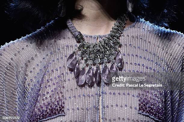 Model, necklace detail, walks the runway during the Giorgio Armani Prive Spring Summer 2016 show as part of Paris Fashion Week on January 26, 2016 in...