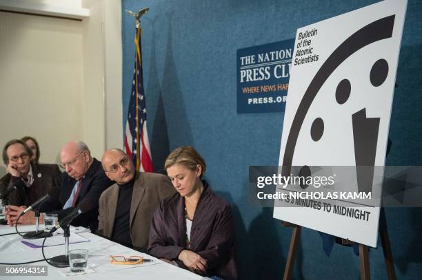 From L to R, Lawrence Krauss , chair of the Bulletin of Atomic Scientistists' Board of Sponsors, former US ambassador to the UN and current member of...