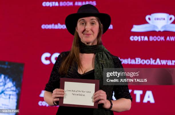 British author Frances Hardinge smiles after being awarded the overall winner of the Costa Book Awards 2015 for her Childrens Book "The Lie Tree" in...