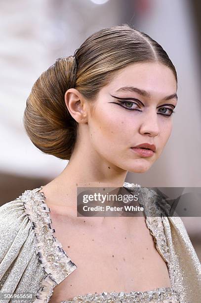 Model walks the runway during the Chanel Spring Summer 2016 show as part of Paris Fashion Week on January 26, 2016 in Paris, France.