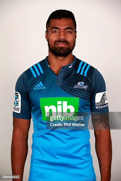 Lolagi Visinia during the Auckland Blues 2016 Super Rugby headshots session on January 27, 2016 in Auckland, New Zealand.