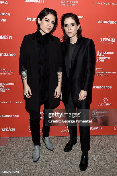 Musicians Tegan Rain Quin and Sara Keirsten Quin of Tegan and Sara attend the "The Intervention" Premiere during the 2016 Sundance Film Festival at...