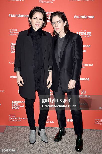 Musicians Tegan Quin and Sara Quin of Tegan and Sara attend the "The Intervention" Premiere during the 2016 Sundance Film Festival at Eccles Center...