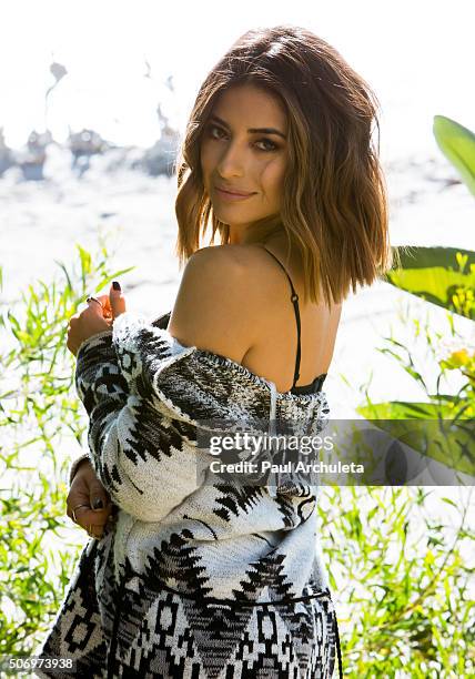 Actress Mayra Leal poses for a photos on the beach in Malibu on January 26, 2016 in Los Angeles, California.