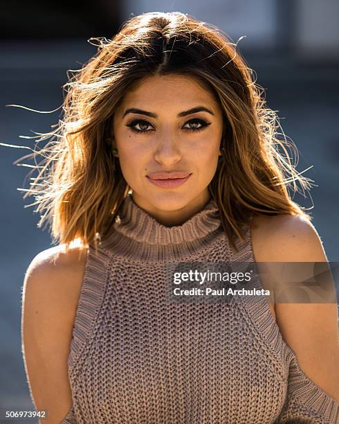 Actress Mayra Leal poses for a photos on the beach in Malibu on January 26, 2016 in Los Angeles, California.