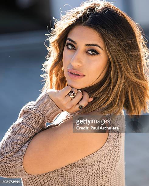 Actress Mayra Leal poses for a photos on the beach in Malibu on January 26, 2016 in Los Angeles, California.