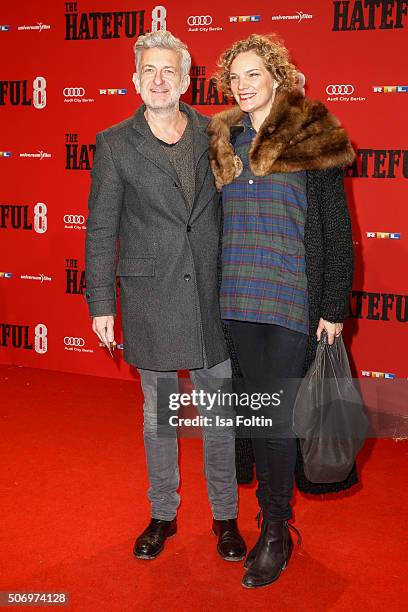 Dominic Raacke and Alexandra Rohleder attend the premiere of 'The Hateful 8' at Zoo Palast on January 26, 2016 in Berlin, Germany.