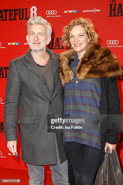 Dominic Raacke and Alexandra Rohleder attend the premiere of 'The Hateful 8' at Zoo Palast on January 26, 2016 in Berlin, Germany.