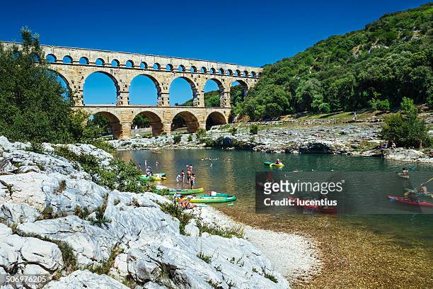 pont du gard, provence france - pont du gard aqueduct stock pictures, royalty-free photos & images