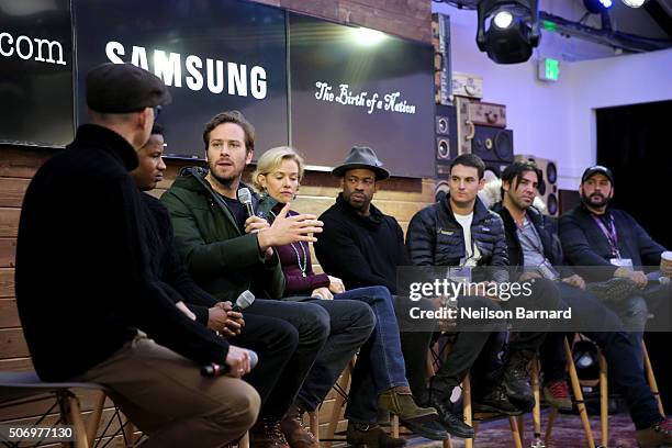 Director Nate Parker, actors Armie Hammer, Penelope Ann Miller, Chike Okonkwo, producers Jason Berman, Kevin Turen, and Aaron L. Gilbert discuss 'The...