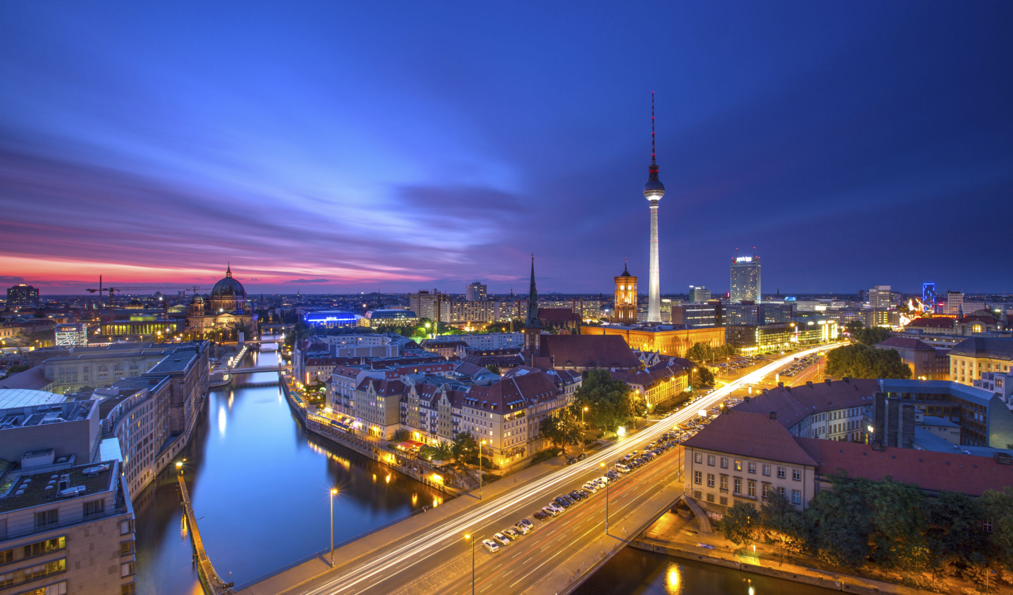 Berlin Skyline City Panorama with blue sky sunset and traffic Berlin Skyline City Panorama with blue sky sunset and traffic