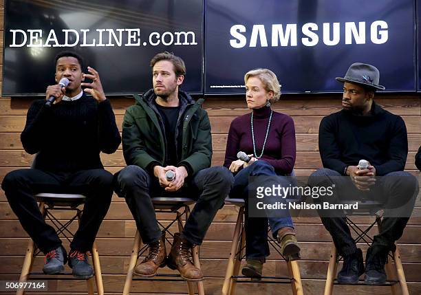 Director Nate Parker, actors Armie Hammer, Penelope Ann Miller, and Chike Okonkwo discuss 'The Birth of a Nation' at the Deadline.com panel at The...