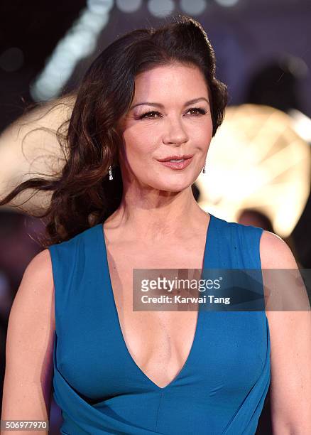 Catherine Zeta-Jones attends the World Premiere of 'Dad's Army' at Odeon Leicester Square on January 26, 2016 in London, United Kingdom.