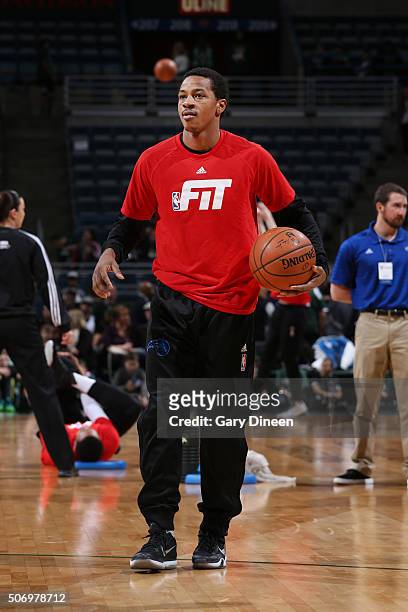 Keith Appling of the Orlando Magic warms up before the game against the Milwaukee Bucks on January 26, 2016 at BMO Harris Bradley Center in...