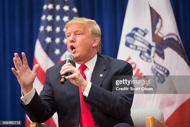 Republican presidential candidate Donald Trump speaks at a rally on January 26, 2016 in Marshalltown, Iowa. Sheriff Joe Arpaio, the anti-immigration...