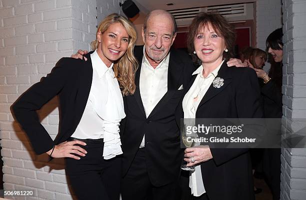 Ralph Siegel and his daughter Giulia Siegel and his ex wife Dunja Siegel during the Smoking Cocktail at Kaefer Atelier on January 26, 2016 in Munich,...