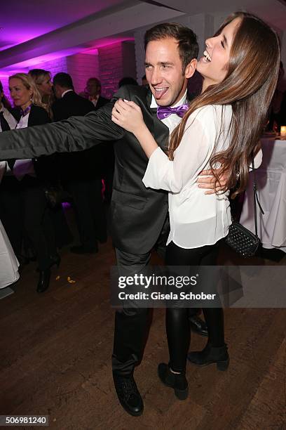 Marcel Remus and Lucia Strunz, daughter of Claudia Effenberg, dances during the Smoking Cocktail at Kaefer Atelier on January 26, 2016 in Munich,...