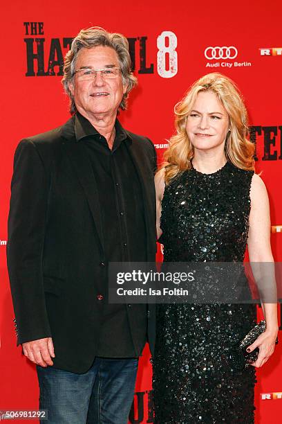 Kurt Russell and Jennifer Jason Leigh attend the premiere of 'The Hateful 8' at Zoo Palast on January 26, 2016 in Berlin, Germany.