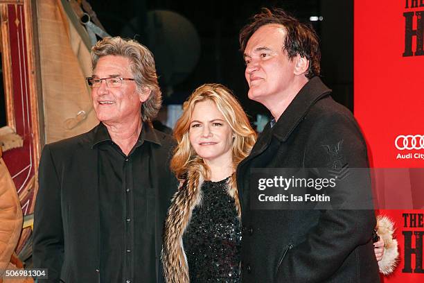 Kurt Russell, Jennifer Jason Leigh and Quentin Tarantino attend the premiere of 'The Hateful 8' at Zoo Palast on January 26, 2016 in Berlin, Germany.