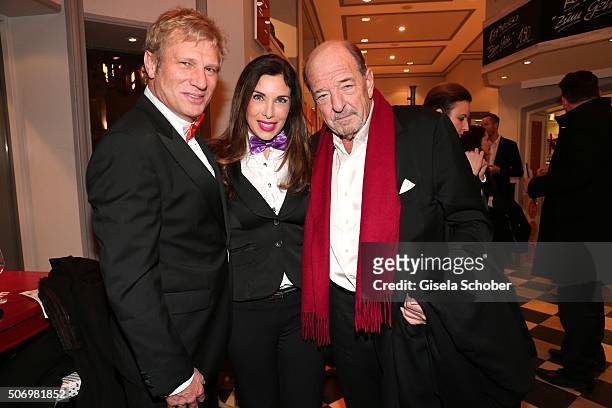 Alexandra Polzin and her husband Gerhard Leinauer and Ralph Siegel during the Smoking Cocktail at Kaefer Atelier on January 26, 2016 in Munich,...