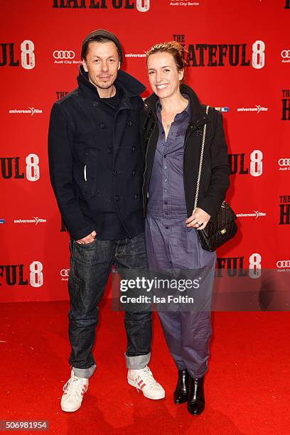 Michael 'Michi' Beck and his wife Ulrike Fleischer attend the premiere of 'The Hateful 8' at Zoo Palast on January 26, 2016 in Berlin, Germany.