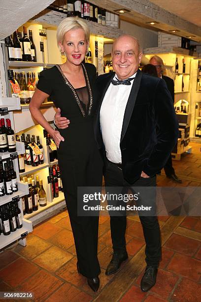 Axel Munz and his girlfriend Astrid Soell during the Smoking Cocktail at Kaefer Atelier on January 26, 2016 in Munich, Germany.