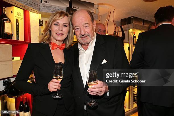 Saskia Valencia and Ralph Siegel during the Smoking Cocktail at Kaefer Atelier on January 26, 2016 in Munich, Germany.
