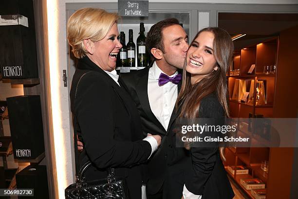 Claudia Effenberg, and her daughter Lucia Strunz and Marcel Remus during the Smoking Cocktail at Kaefer Atelier on January 26, 2016 in Munich,...